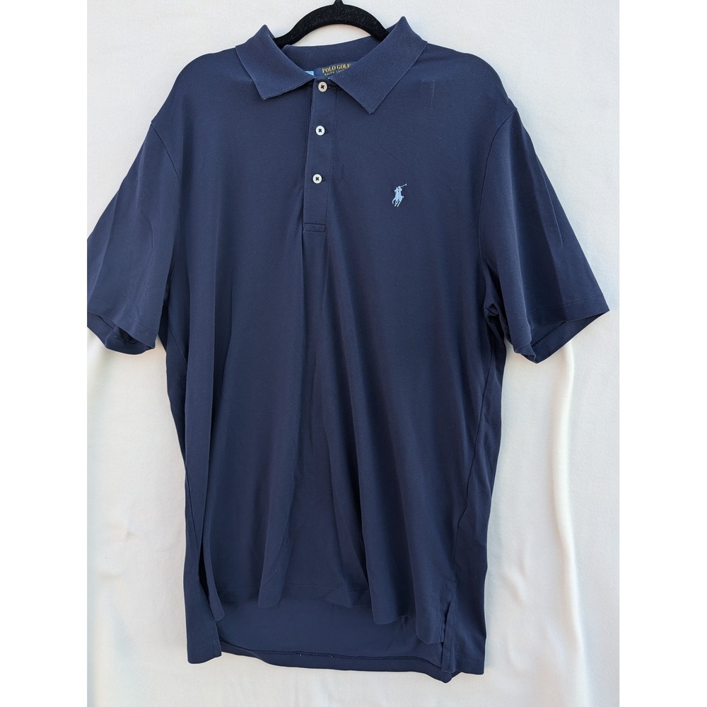 Polo Golf Ralph Lauren Mens Large Navy Blue Pique Short Sleeve Polo Shirt L